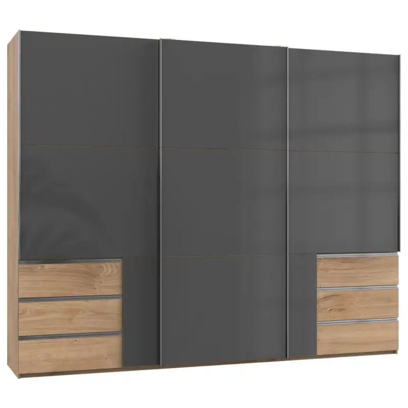 Schwebetürenschrank B: 300 Cm Level Grau/eichefarben Dekor