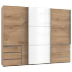 M&ouml;belix Schwebet&uuml;renschrank B: 300 Cm Level 36c Wei&szlig;/eiche Dekor