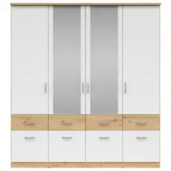 Drehtürenschrank mit Laden B: 181 cm Brando Weiß/Eiche Dekor