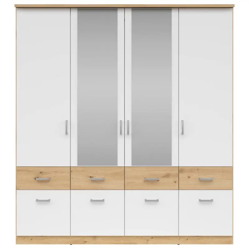 Drehtürenschrank mit Laden B: 181 cm Brando Weiß/Eiche Dekor