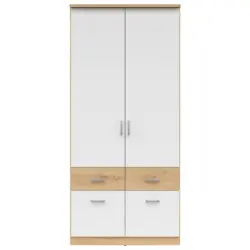 Drehtürenschrank mit Laden 91cm Brando, Weiß/Eiche Dekor