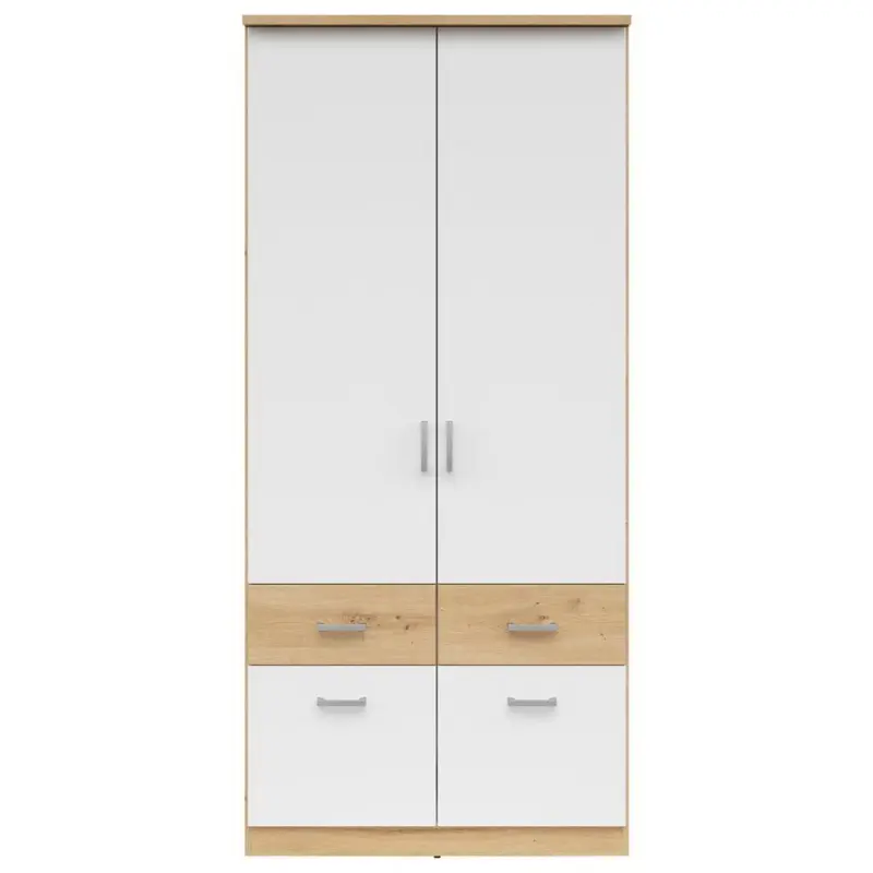 Drehtürenschrank mit Laden 91cm Brando, Weiß/Eiche Dekor