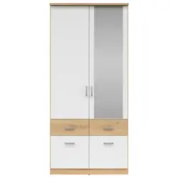 Drehtürenschrank mit Laden 91cm Brando, Weiß/Eiche Dekor