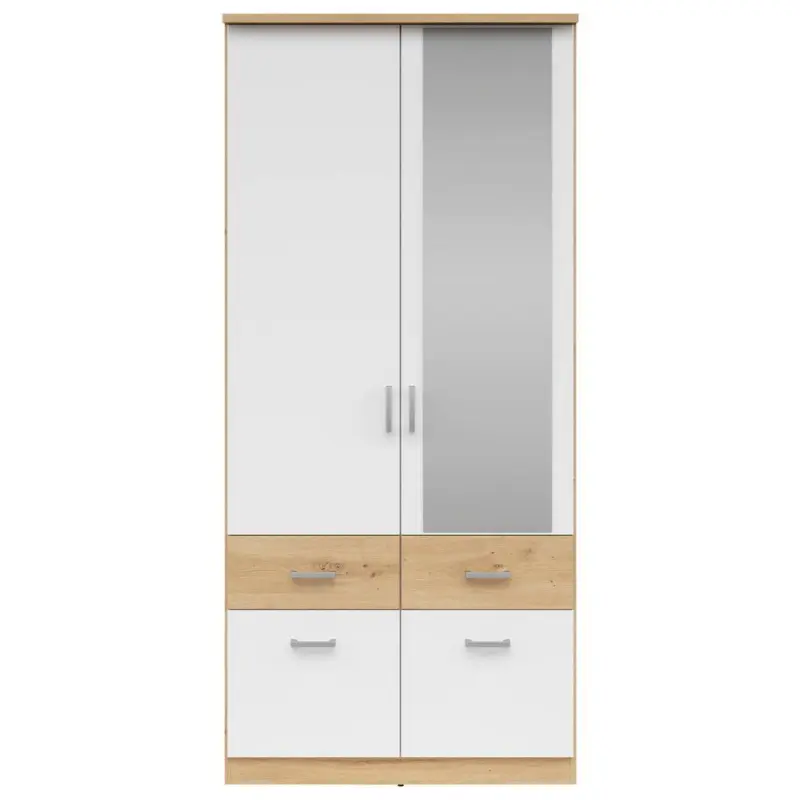 Drehtürenschrank mit Laden 91cm Brando, Weiß/Eiche Dekor