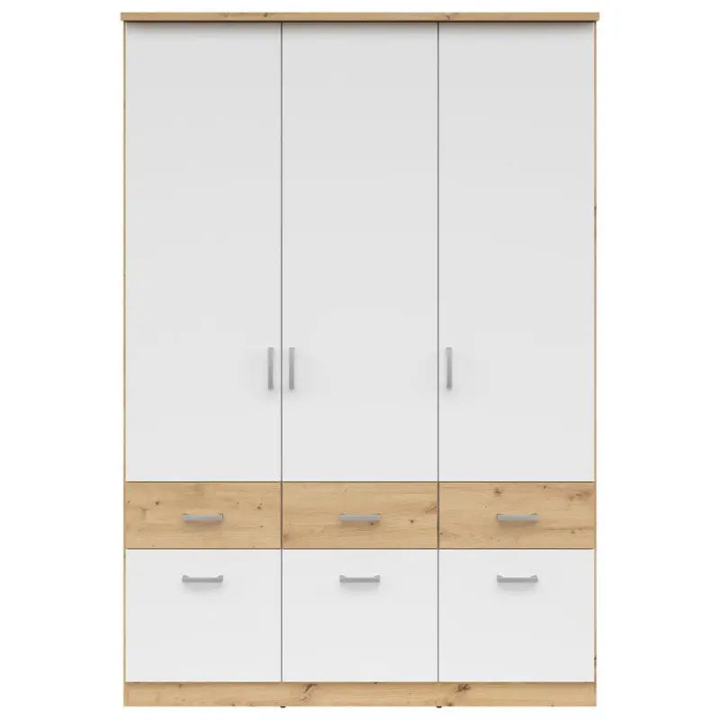 Dreht&uuml;renschrank mit Laden B: 136 cm Brando Wei&szlig;/Eiche Dekor