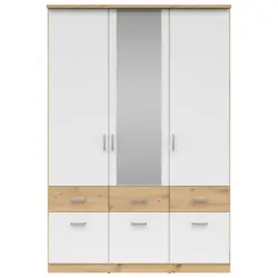 Drehtürenschrank Mit Laden 136cm Brando, Weiß/eiche Dekor