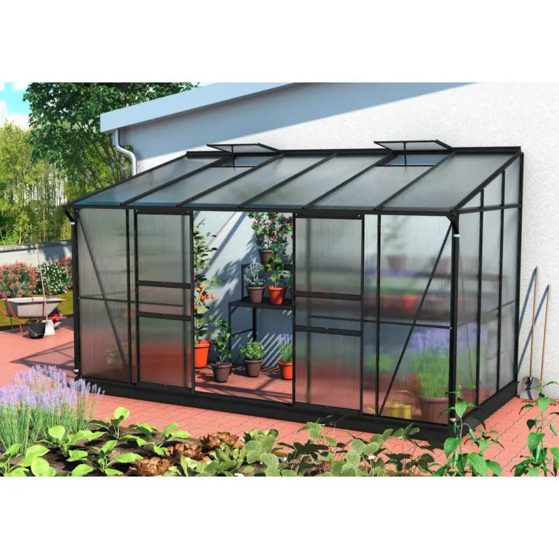 Anlehn-Gewächshausbausatz Ida 7800 Hkp 4mm, Schwarz