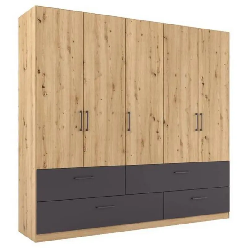 Drehtürenschrank mit Laden 226 cm Bilbao Grau/Eiche Dekor