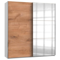 Schwebetürenschrank B: 200 Cm Level, Weiß/eiche Dekor