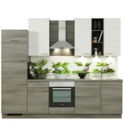 K&uuml;chenzeile Plan Mit Ger&auml;ten B: 280 Cm Eiche Dekor/wei&szlig;