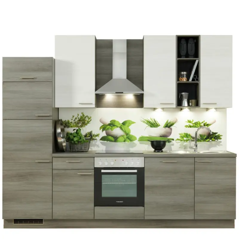 K&uuml;chenzeile Plan Mit Ger&auml;ten B: 280 Cm Eiche Dekor/wei&szlig;