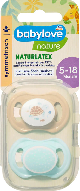 babylove Schnuller Latex symmetrisch, beige/mint, Gr. 2, 5-18 Monate