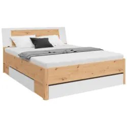 Stauraumbett 160x200 Cm Saturn Weiß/eiche Dekor