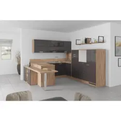 U-küche Lp4050 Grafit/ Eiche 255x294x298 Cm Mit Griffen