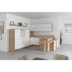 U-küche Lp4050 Weiß/ Eiche 298x294x255 Cm Mit Griffen