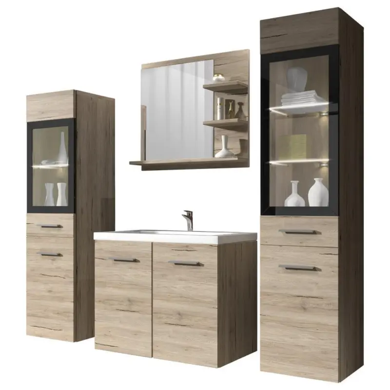 Badm&ouml;bel-set 5-tlg. Inkl. Led Madrit B: 140 Cm Eiche Dekor