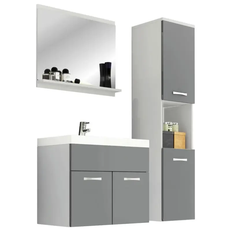 Badm&ouml;bel-set 4 -teilig. Montreal 100cm Grau/wei&szlig;