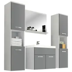 Badmöbel-set Bxhxt:140x133x35cm Montreal Xl Weiß Matt/grau