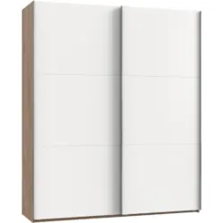 Schwebetürenschrank 200cm Level, Weiß/eiche Dekor