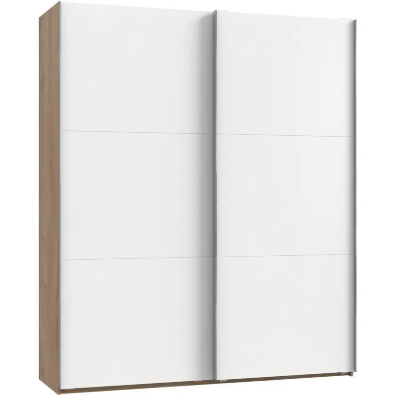 Schwebetürenschrank 200cm Level, Weiß/eiche Dekor