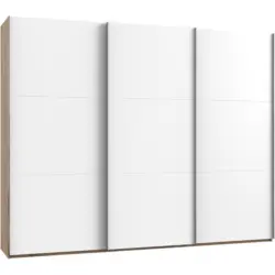Schwebetürenschrank 300cm Level, Weiß/eiche Dekor