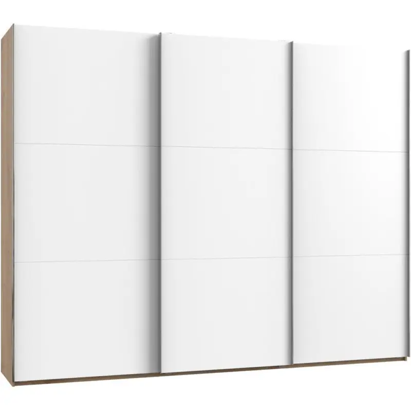 Schwebetürenschrank 300cm Level, Weiß/eiche Dekor