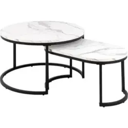 Couchtisch Rund 2er-Set Schwarz/Weiß