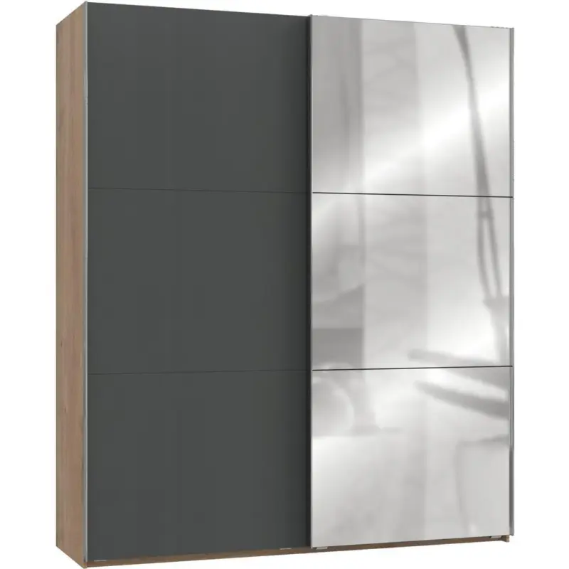 Schwebetürenschrank 200cm Level, Graphit/eiche Dekor
