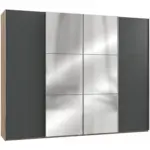 M&ouml;belix Schwebet&uuml;renschrank 300cm Level, Graphit/Eiche Dekor