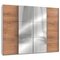 Schwebetürenschrank 300cm Level, Weiß/eiche Dekor