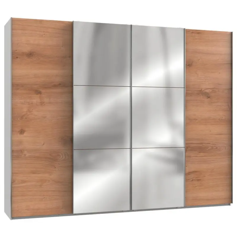 Schwebetürenschrank 300cm Level, Weiß/eiche Dekor