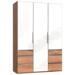 Drehtürenschrank 150cm Level, Weiß/Eiche Dekor