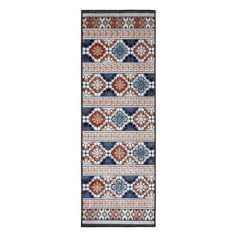 Outdoor-Teppich Dunkelblau Floral 80x230 cm Wasserabw.