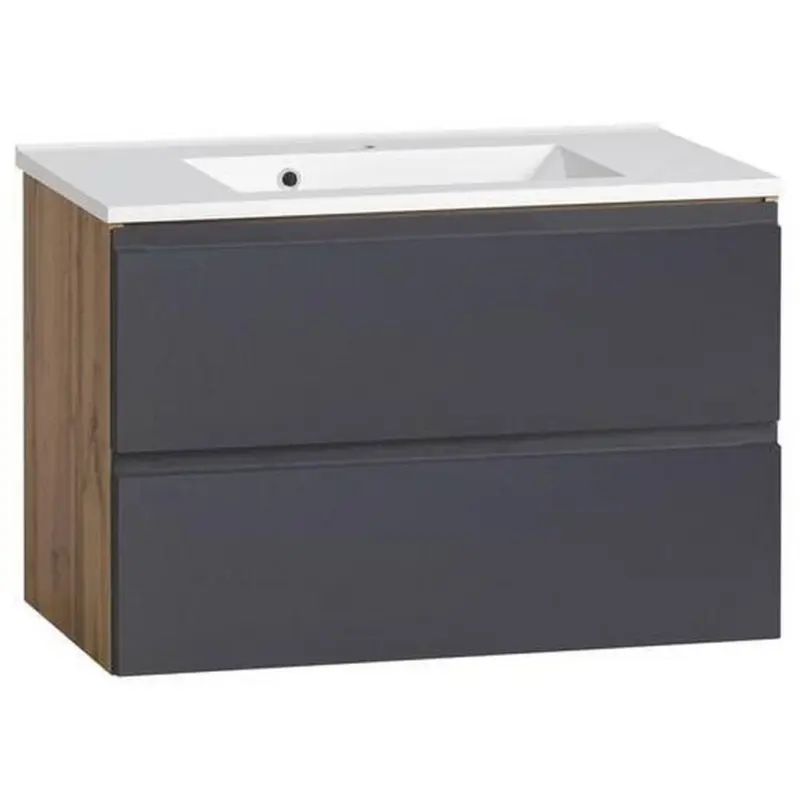 Waschbecken Mit Unterschrank Varese B: 80 Cm Grau/eiche