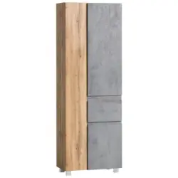 Badezimmer Hochschrank Varese Bxh 65x180cm Grau/ Eiche Dekor