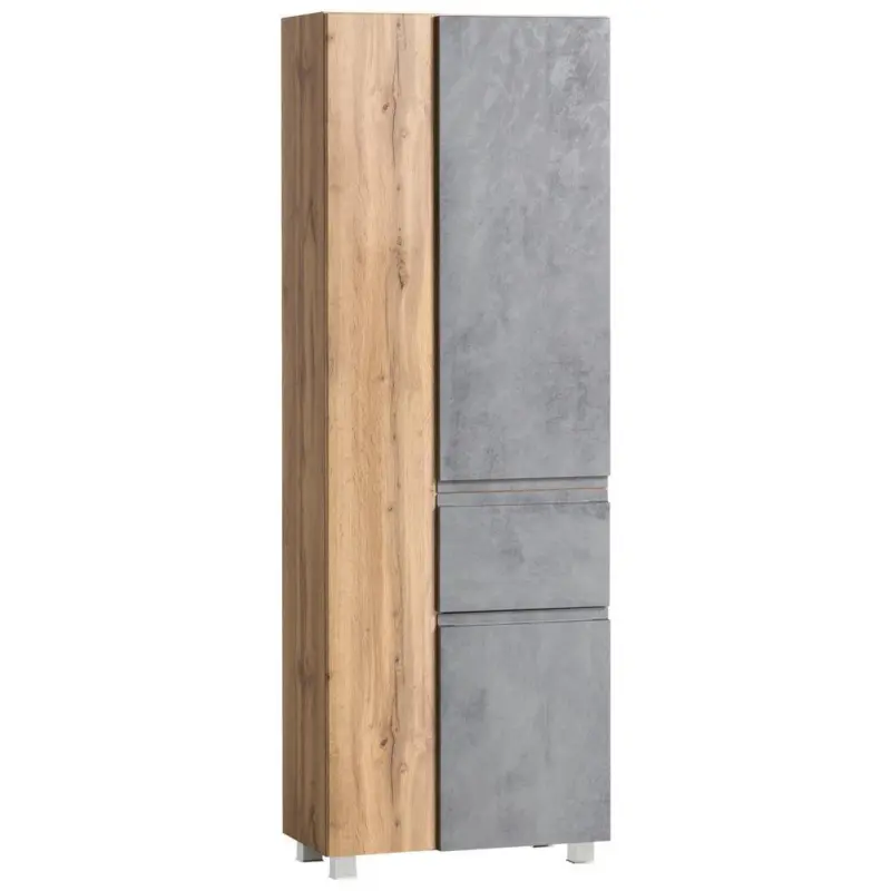 Badezimmer Hochschrank Varese Bxh 65x180cm Grau/ Eiche Dekor