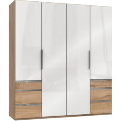 Drehtürenschrank 200cm Level, Weiß/eiche Dekor