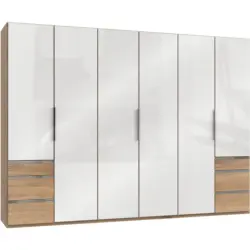 Drehtürenschrank 300cm Level, Weiß/eiche Dekor