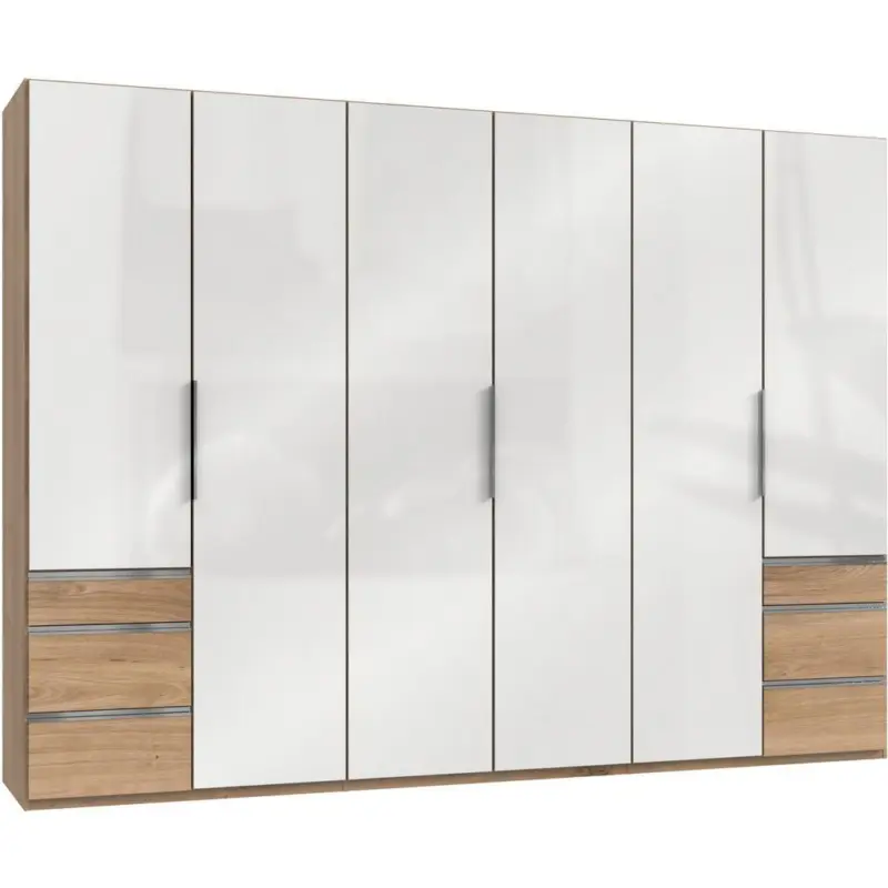 Drehtürenschrank 300cm Level, Weiß/eiche Dekor