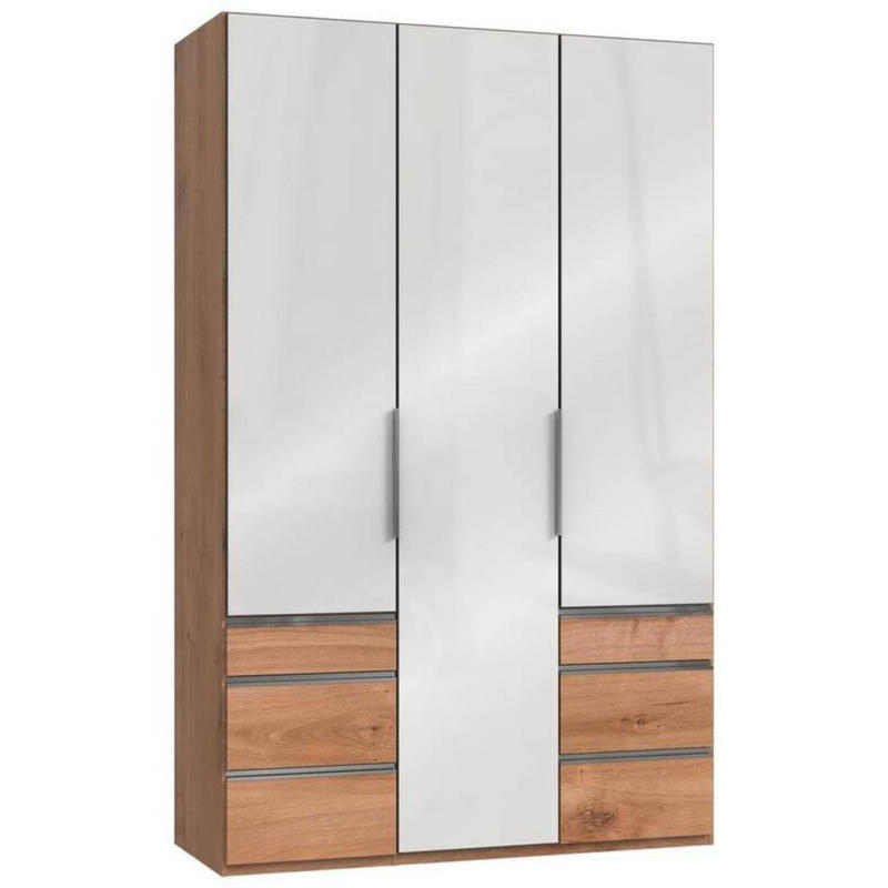 Drehtürenschrank 150cm Level, Weiß/Eiche Dekor