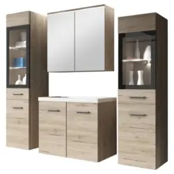 Badmöbel-Set 5-Tlg. inkl. LED Madrit San Remo Eiche Dekor