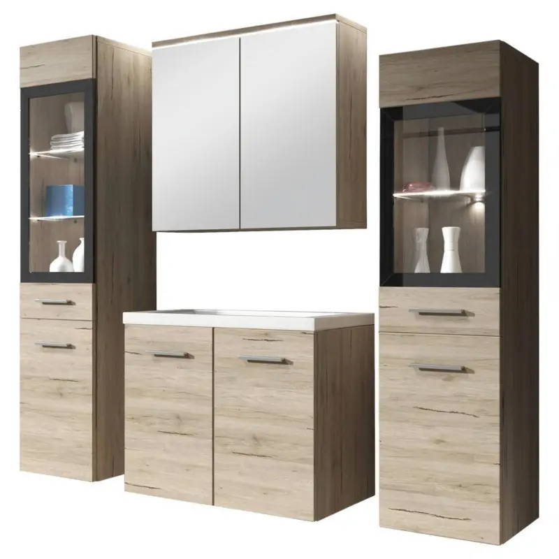 Badmöbel-Set 5-Tlg. inkl. LED Madrit San Remo Eiche Dekor
