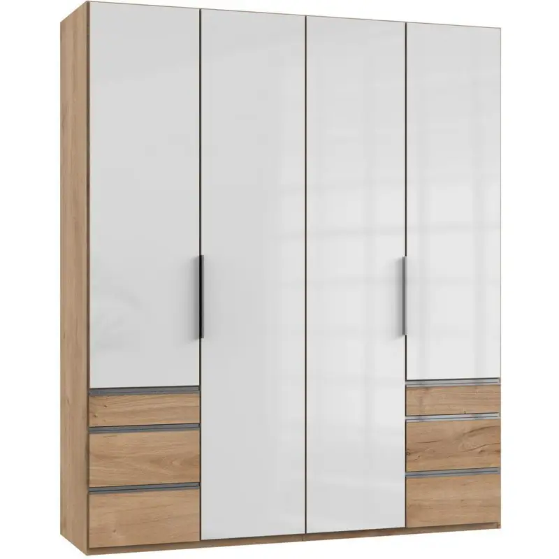 Drehtürenschrank 200cm Level, Weiß/eiche Dekor