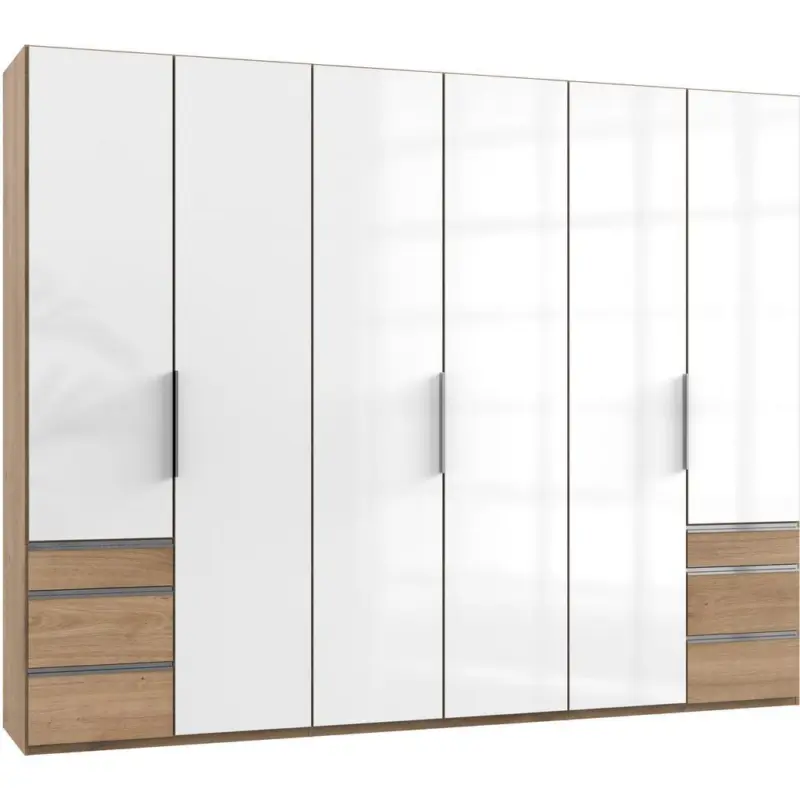 Drehtürenschrank 300cm Level, Weiß/eiche Dekor