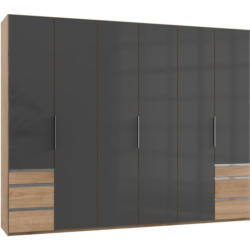 Drehtürenschrank 300cm Level, Grau/Eiche Dekor