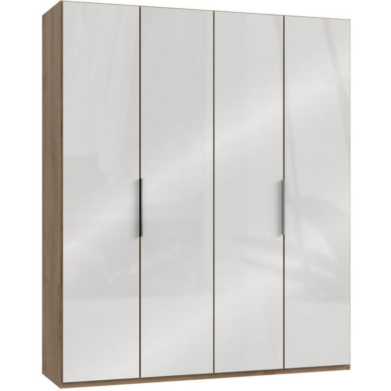 Drehtürenschrank 200cm Level, Weiß/eiche Dekor