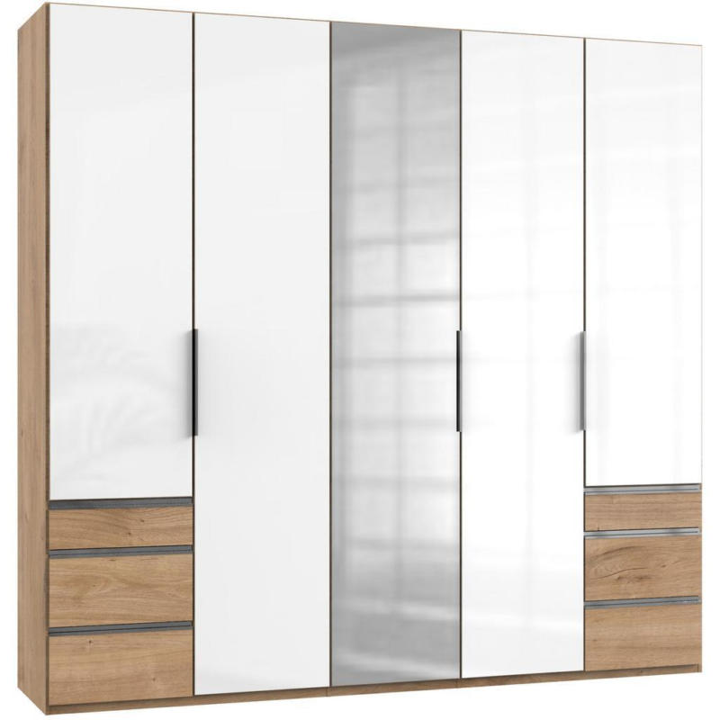 Drehtürenschrank 250cm Level, Weiß/Eiche Dekor