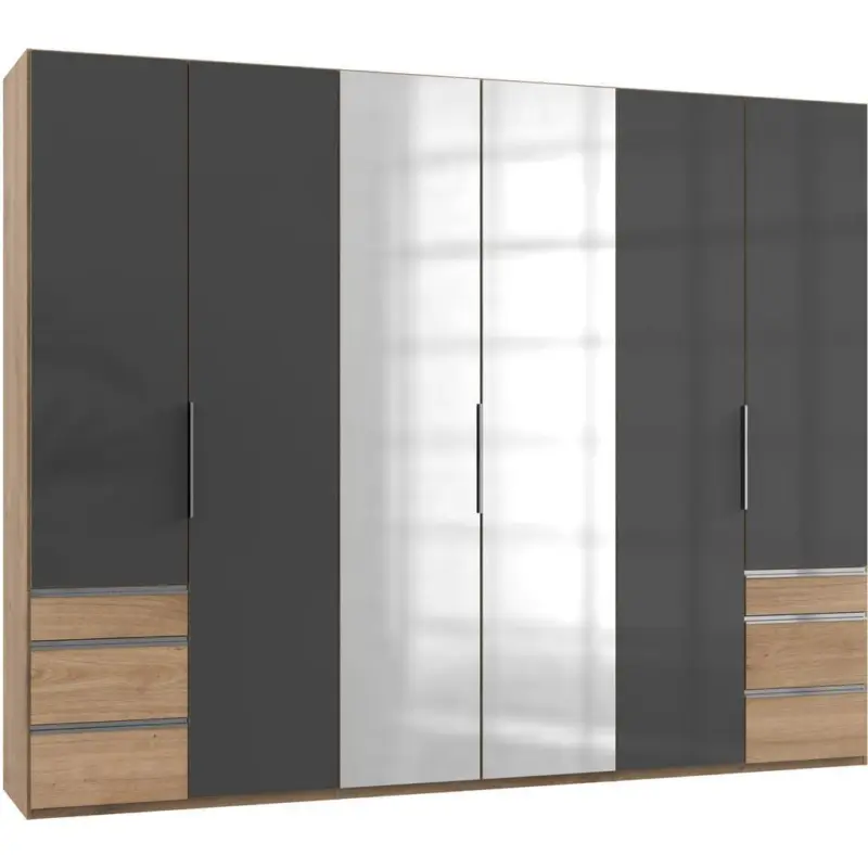 Drehtürenschrank 300cm Level, Grau/eiche Dekor
