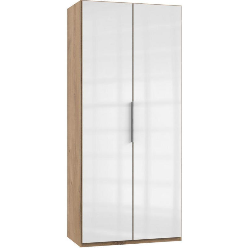 Drehtürenschrank 100cm Level, Weiß/Eiche Dekor