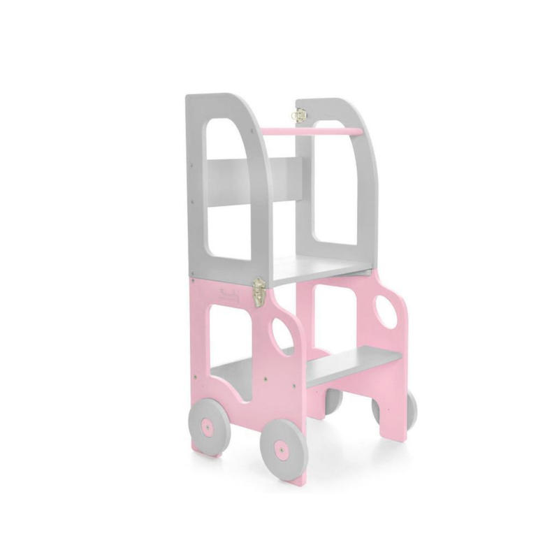 Hochstuhl Car Step Stool Aus Holz Grau/pink